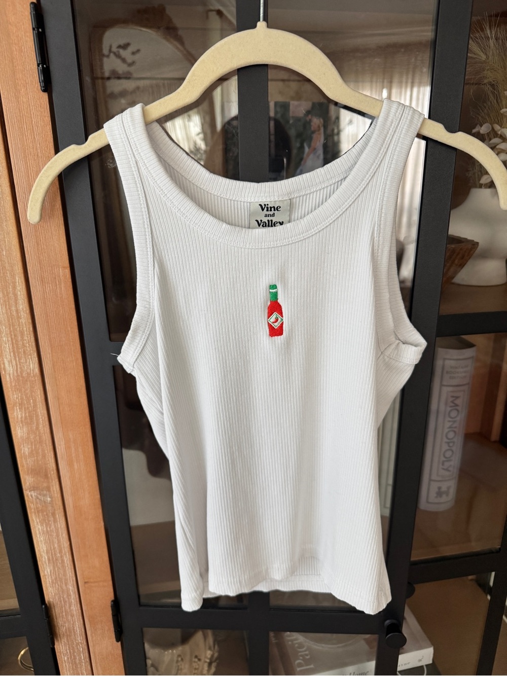 Vine and Valley hot sauce spicy pepper embroidered tank top ribbed tabasco